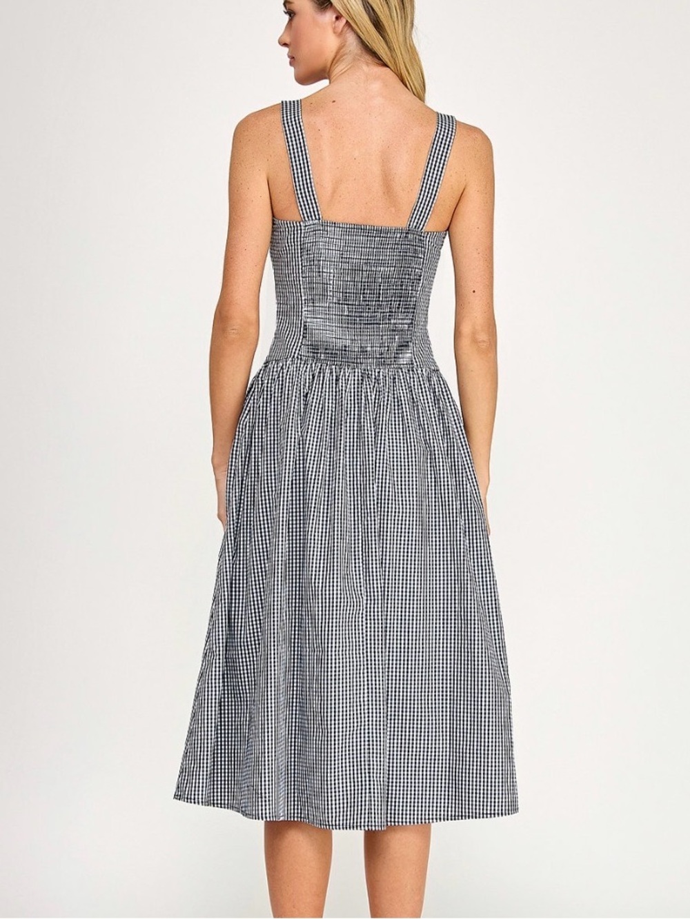 New Seni & Cade Juniors' Gingham Ribbon Trim and Smocked Back Square Neck Dress - Picture 5 of 10